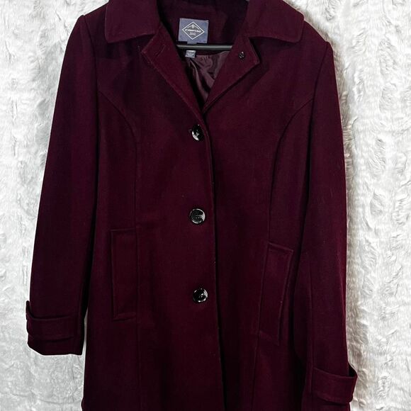 St. John's Bay Women's Burgundy Button Up Peacoat - Picture 1 of 8